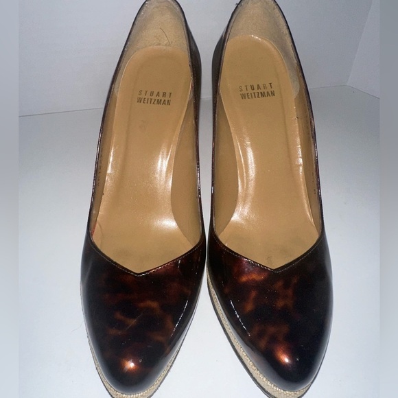 Stuart Weitzman Tortoise Shell Heels 6.5 Platform Fabric Wrapped Heels - Picture 6 of 7